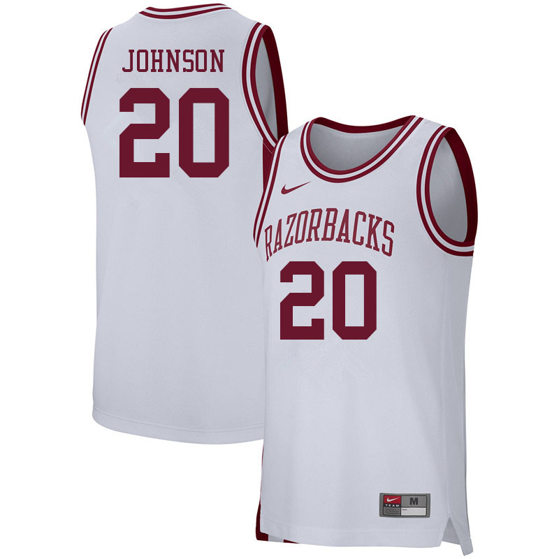 Men #20 Kamani Johnson Arkansas Razorbacks College Basketball Jerseys Sale-White